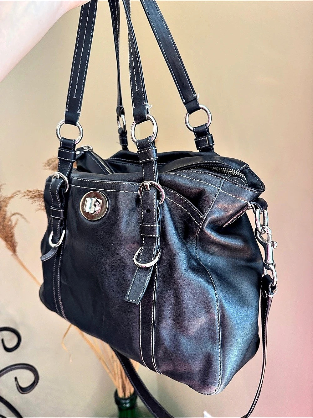 Coach Madison Leather Satchel in Black